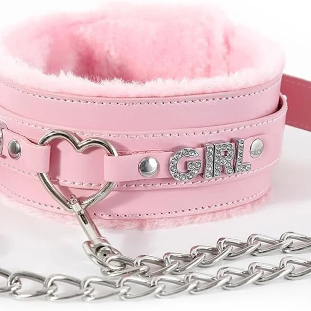 Women Heart Rhinestone PU Leather Choker Necklace Adjustable Gothic Punk